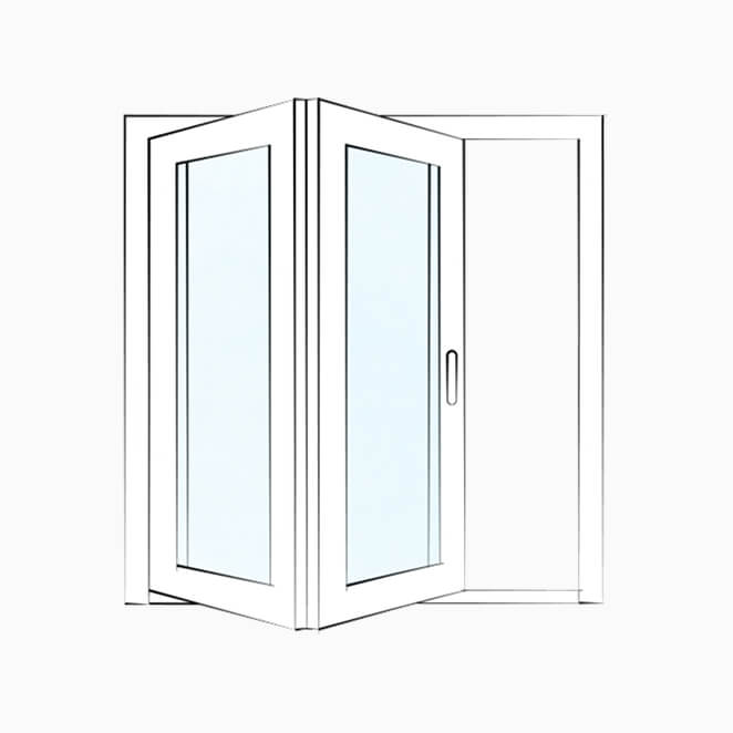 Technical illustration of a folding door system.