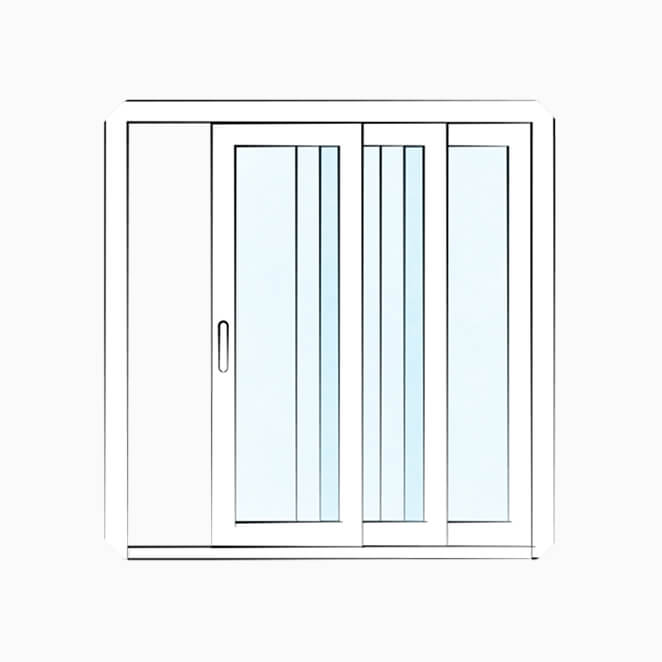 Technical illustration of a multi-slide door system.