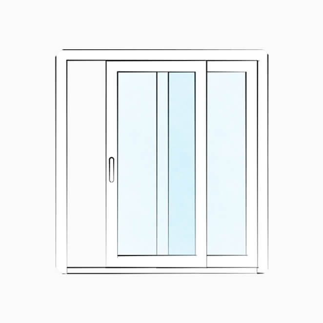 Technical illustration of a sliding patio door.