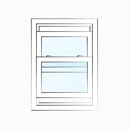 Diagram of a double-hung replacement window with two vertically sliding sashes.